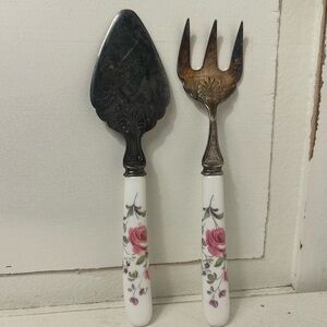 Vintage Botanic Garden Handle Cake Server and Fork Set